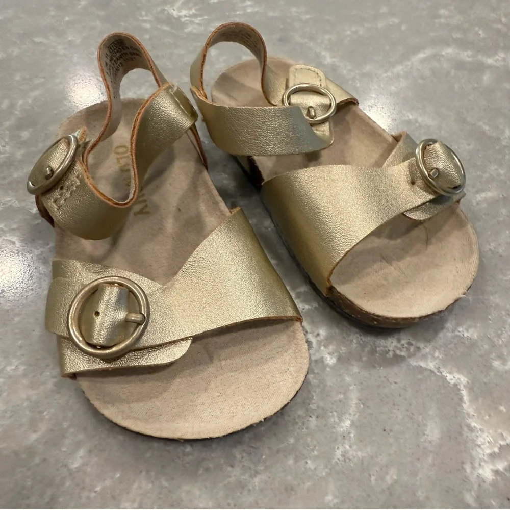 Old Navy Gold Metallic Buckle Slingback Sandals 6-12M EUC
